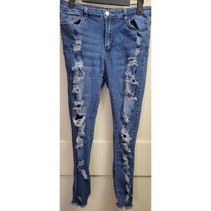 SHEIN Essnce Ladder Distressed Raw Trim Skinny Jeans Size Large